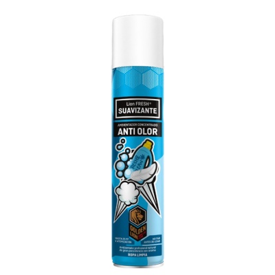 Frasco pulverizador azul e branco de ambientador concentrado Lion FRESH SUAVIZANTE ANTI OLOR