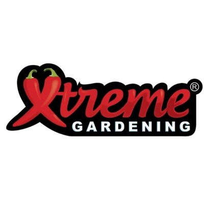 Logótipo Xtreme Gardening com pimentos vermelhos formando o X.