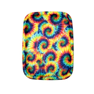 Tábua retangular com padrão tie-dye colorido em espiral