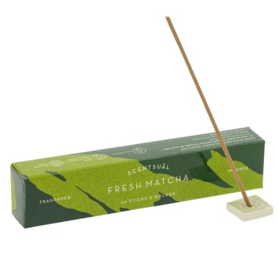 Conjunto de incenso Fresh Matcha com embalagem verde e suporte