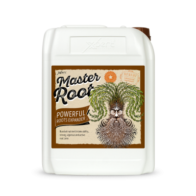 Contentor plástico branco com rótulo decorativo de árvore e texto Master Root