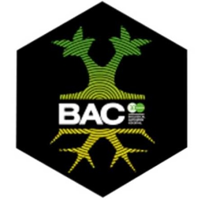 Logotipo hexagonal com árvore estilizada e texto BAC ECO