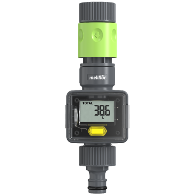 Contador digital de água Meliflór com visor LCD e adaptadores preto e verde