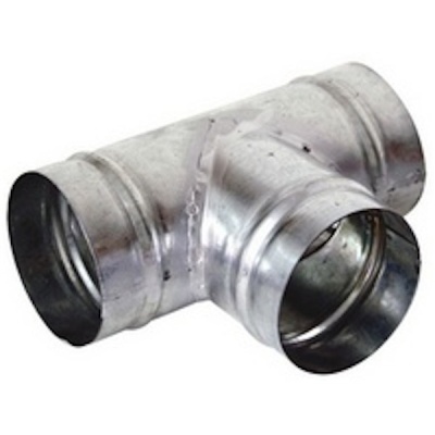 Tubo de metal galvanizado em forma de T com três aberturas circulares