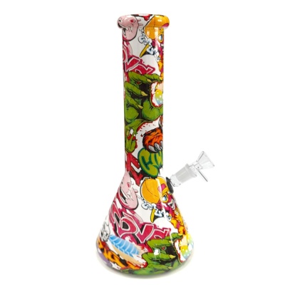 Bong de vidro decorado com padrão grafiti colorido