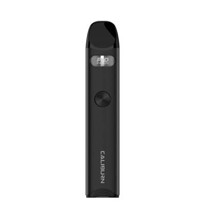 Dispositivo vapeador preto com visor e botão circular