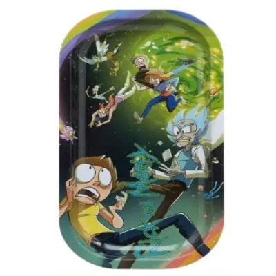 Tabulete de metal Rick and Morty com personagens e portal verde