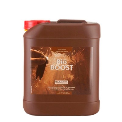 Recipiente castanho com rótulo Bio BOOST
