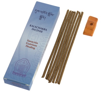 Pack azul de incenso Kalachakra e varetas de incenso castanhas com suporte de cerâmica laranja