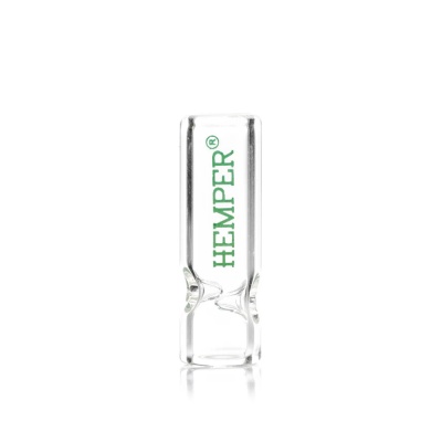 Cabo de vidro transparente com a palavra HEMPER® em verde