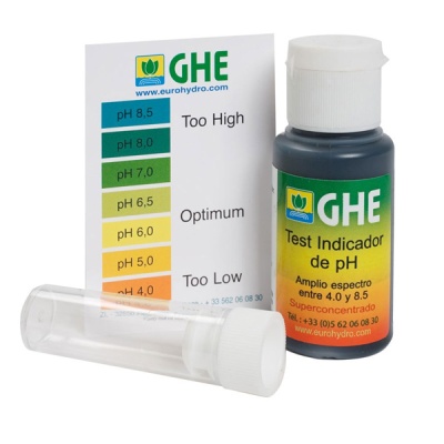 Kit de teste de pH GHE com frasco, tubo de ensaio e cartão indicativo
