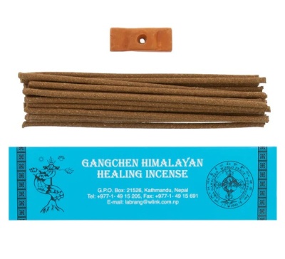 Conjunto de incenso Gangchen Himalayan Healing com pauzinhos castanhos e suporte de barro