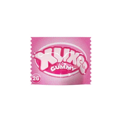 Embalagem rosa com texto TUKOS GUMMY e 2G em círculo branco