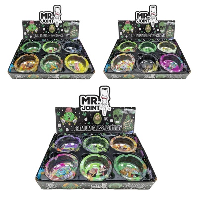 Caixas com 6 cinzeiros de vidro coloridos MR. JOINT