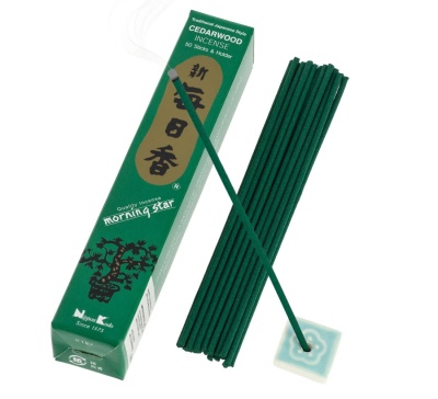 Incensos Morning Star CEDARWOOD com varas verdes e suporte cerâmico
