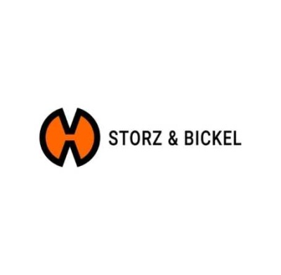 Logotipo STORZ & BICKEL com círculo laranja e texto em preto