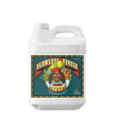 Recipiente branco com rótulo colorido FLAWLESS FINISH e desenho de chefe reggae