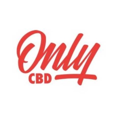 Logótipo Only CBD em vermelho sobre fundo branco