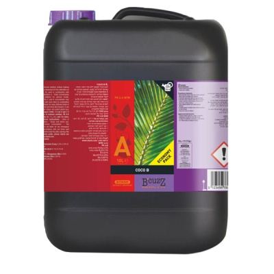 Recipiente preto de 10 litros com etiquetas coloridas contendo produto COCO B