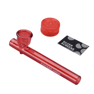 Piteira/cachimbo de vidro vermelho com tampa e pacote de telas