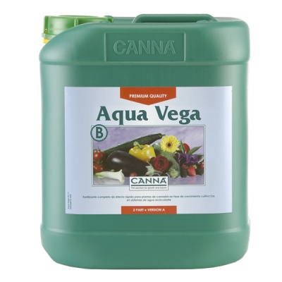 Recipiente verde de plástico de fertilizante Aqua Vega CANNA com etiqueta branca