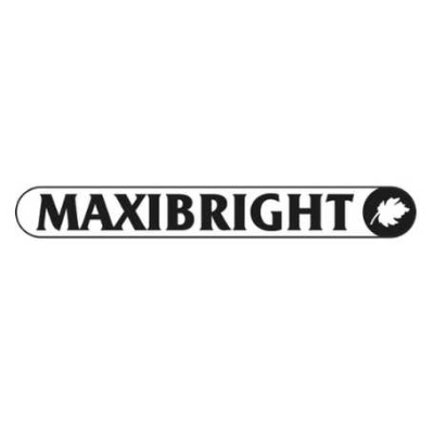 Logotipo MAXIBRIGHT em preto com símbolo de folha