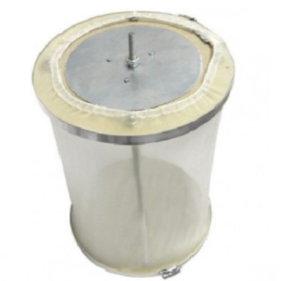 Filtro cilíndrico branco com estrutura metálica e haste central