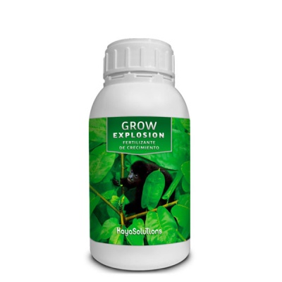 Frasco branco com rótulo verde de fertilizante com imagem de macaco e folhas