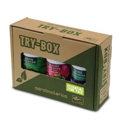 Embalagem TRY-BOX com três frascos de agrobacterias para plantas
