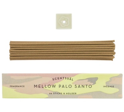 Conjunto de incenso Mellow Palo Santo com 30 pauzinhos e suporte cerâmico