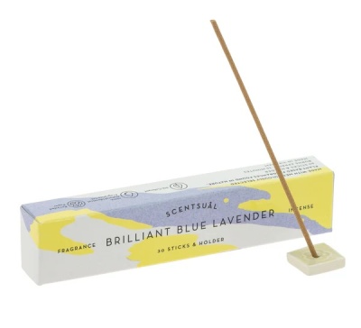 Caixa de incenso BRILLIANT BLUE LAVENDER com suporte e incenso aceso