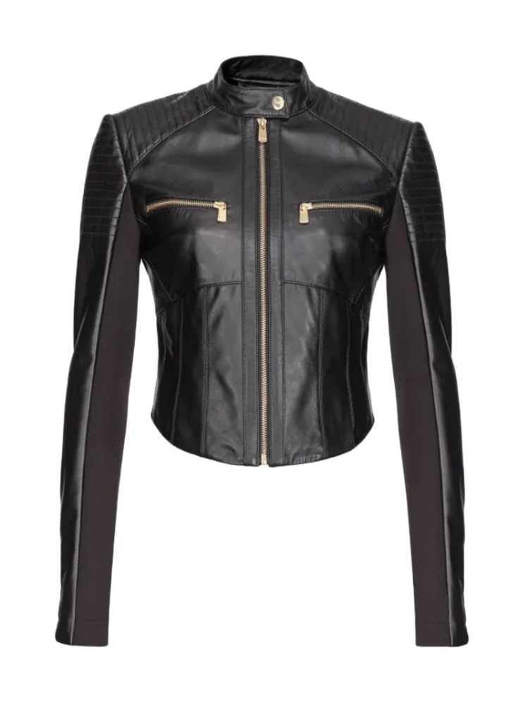 Batman Pinko Leather Jacket Casaco preto de pele com zíper e bolsos