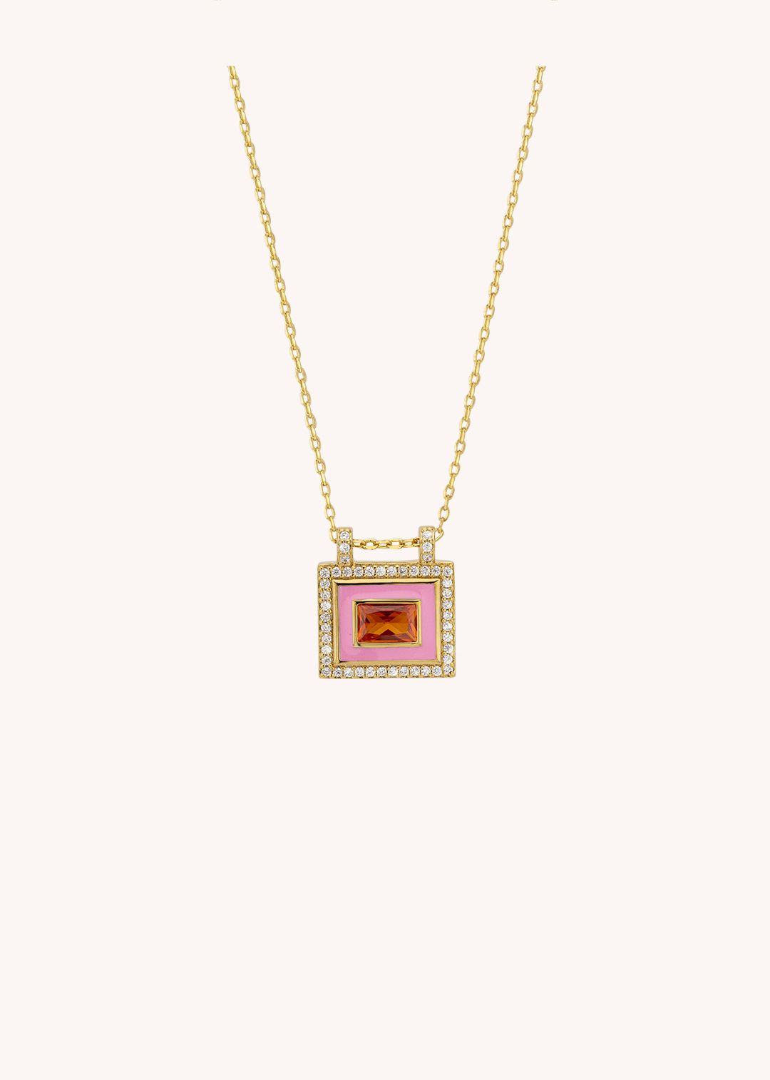 MYA BAY Pink El Paso Necklace Colar dourado com pendente quadrado rosa e pedra âmbar