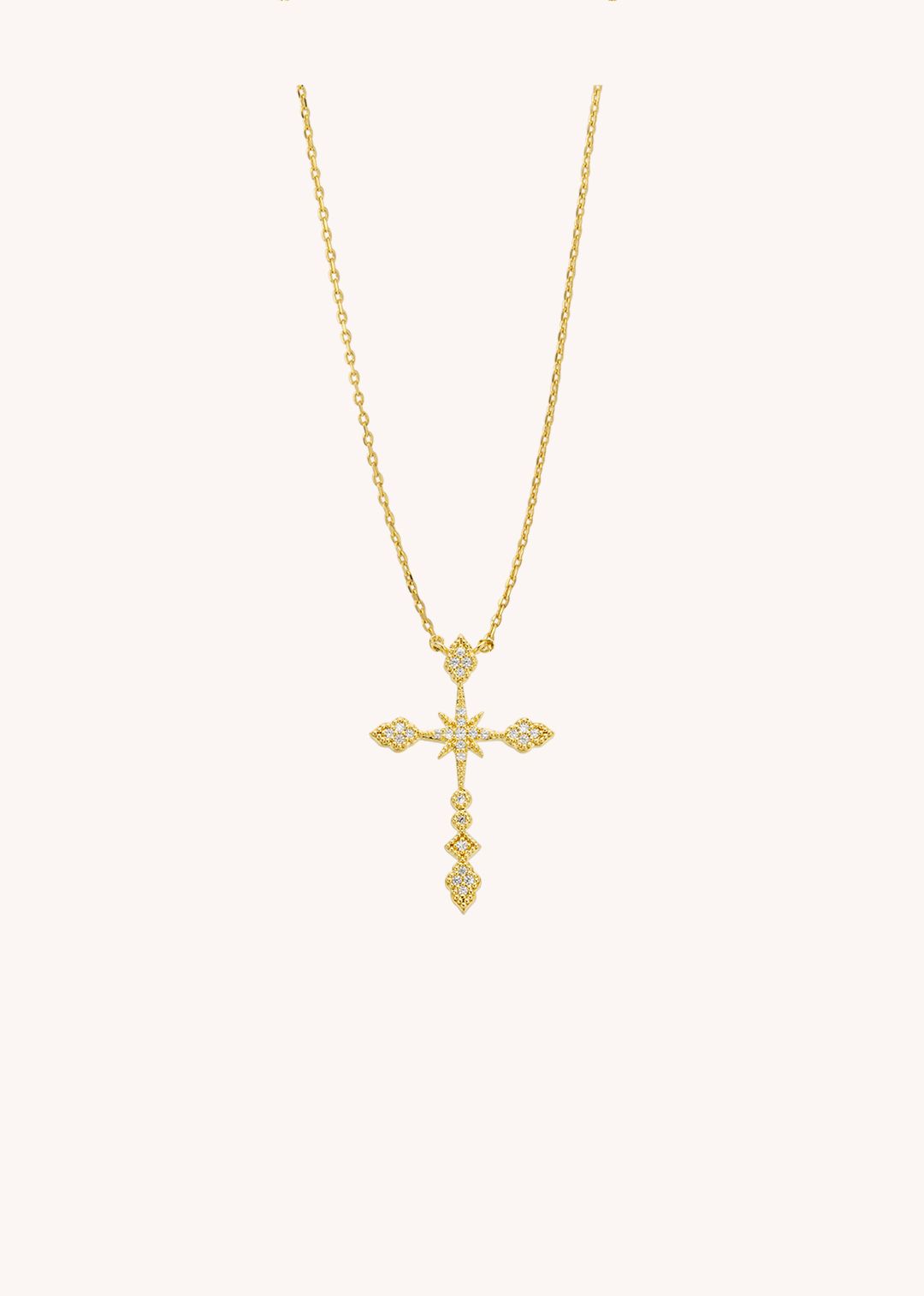 MYA-BAY Olga Necklace Colar dourado com pendente cruz e brilhantes