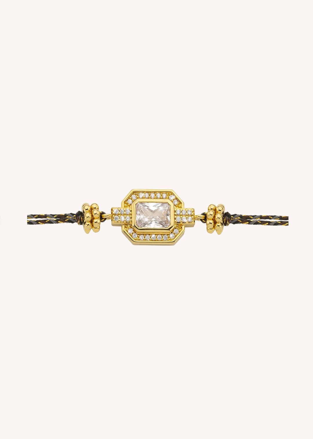 MYA-BAY Gold Shiny Art Deco Pulseira com pedra retangular central e cristais em metal dourado