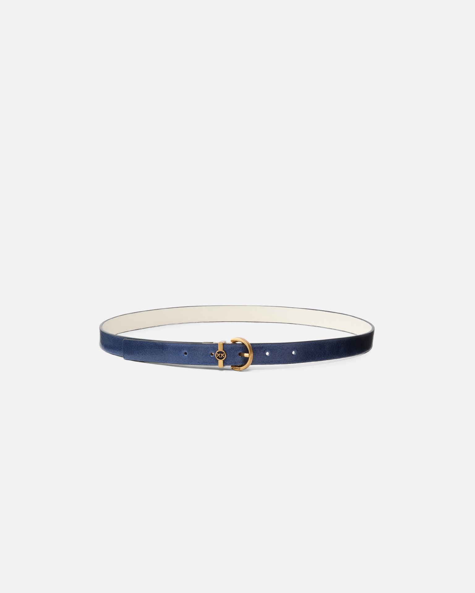 Reversible calfskin belt Cinto fino azul com fivela dourada e interior bege