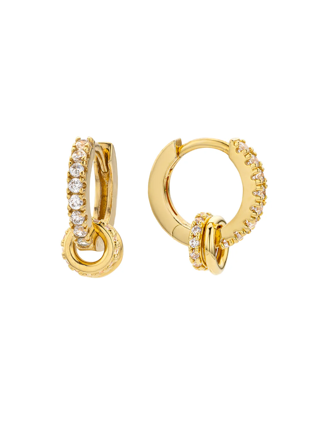 BOUCLES D'OREILLES - ROCK DEHLI Brincos dourados com cristais em argola e anéis pendentes