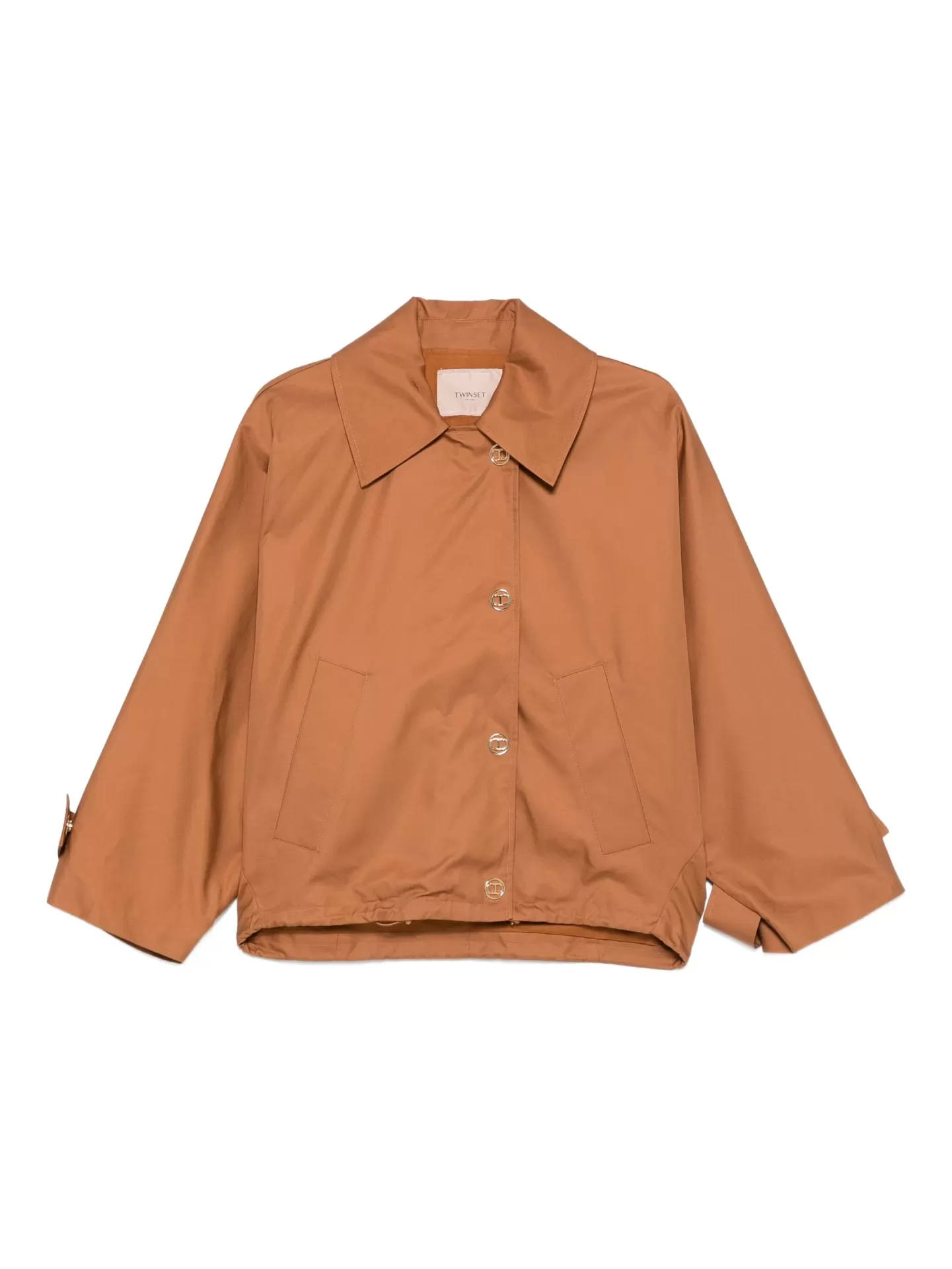 Button-fastening pocket jacket Casaco feminino castanho claro TWINSET com botões metálicos frontais e gola larga