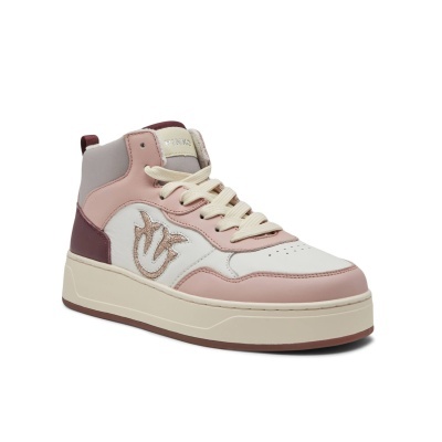 Tênis de cano alto feminino rosa e branco com detalhe vinho e logótipo PINKO