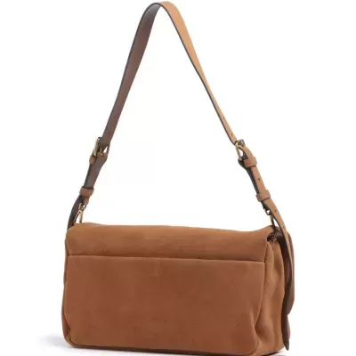 Mala de ombro castanha em camurça com alça ajustável