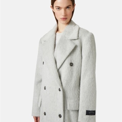 Casaco comprido cinzento claro felpudo com abotoamento duplo e etiqueta ICEBERG