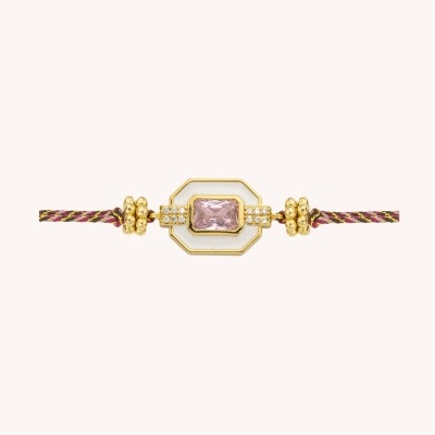 Pulseira com pedra rosa e cordão trançado colorido