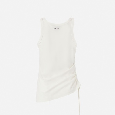 Top branco com tiras largas e detalhe franzido lateral