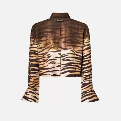 Camisa curta com padrão tigre castanho e creme da marca PINKO vista de trás