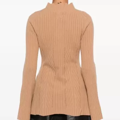 Camisola de malha canelada camel vista de costas