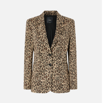 Blazer feminino padrão leopardo com botões pretos