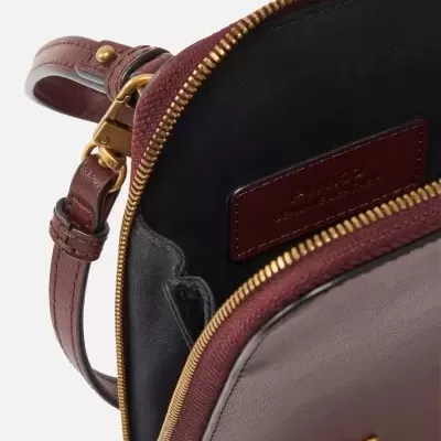 Mala pequena castanha com fecho dourado e alça ajustável