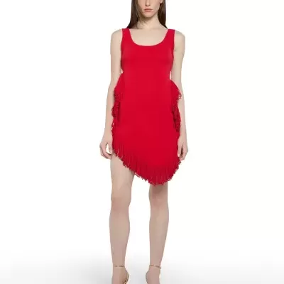 Vestido curto vermelho com franjas
