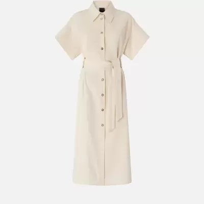 Vestido bege claro com botões e cinto