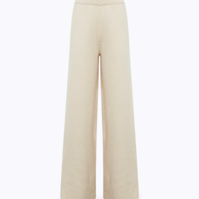Calças largas bege de tecido macio com cós elástico